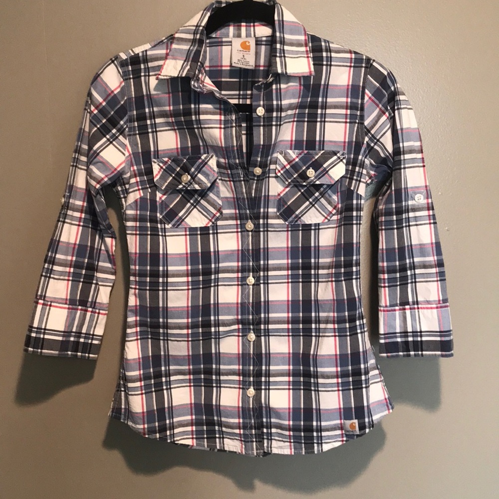 Carhartt l! Cute Pink and Blue Button up!